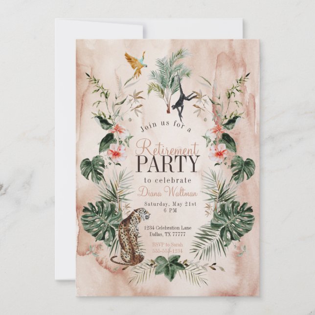 Boho Jungle Retirement Party Watercolor Invitation (Front)