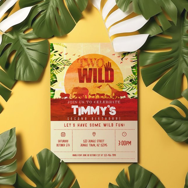 Boho Jungle Safari Animals Two Wild 2nd Birthday Invitation (Creator Uploaded)