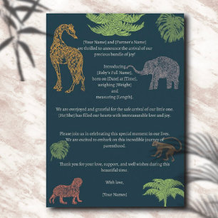 Boho Jungle Safari Baby Boy Birth Announcement