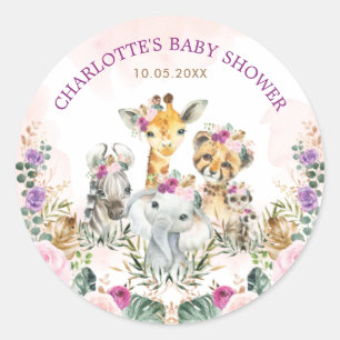 Boho Jungle Safari Tropical Wild Animals Baby Girl Classic Round Sticker