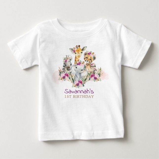 Boho Jungle Safari Wild Animals Baby Birthday Baby T-Shirt (Front)