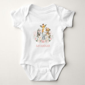 Boho Jungle Wild Animals Pink Floral Baby Girl Bodysuit