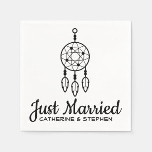 Boho Just Married Dream Catcher Wedding Black Napkins
