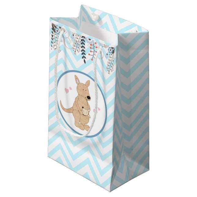 Boho Kangaroo Blue Chevron Floral Gift Bag (Front Angled)