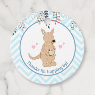 Boho Kangaroo Watercolor Baby Boy Round Favor Tag