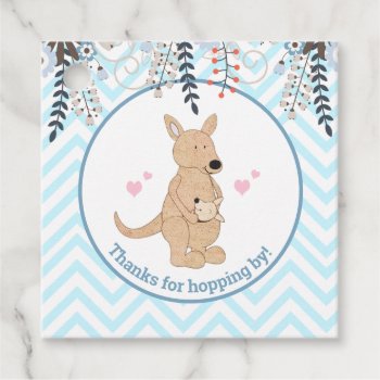Boho Kangaroo Watercolor Baby Boy Square Favor Tag by allpetscherished at Zazzle
