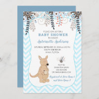 Boho Kangaroo Watercolor Floral Boy Baby Shower Invitation