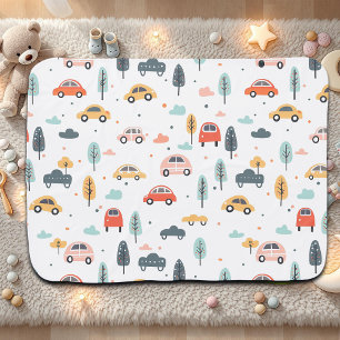 Boho Kids Cars, Trees & Clouds Pattern Baby Blanket