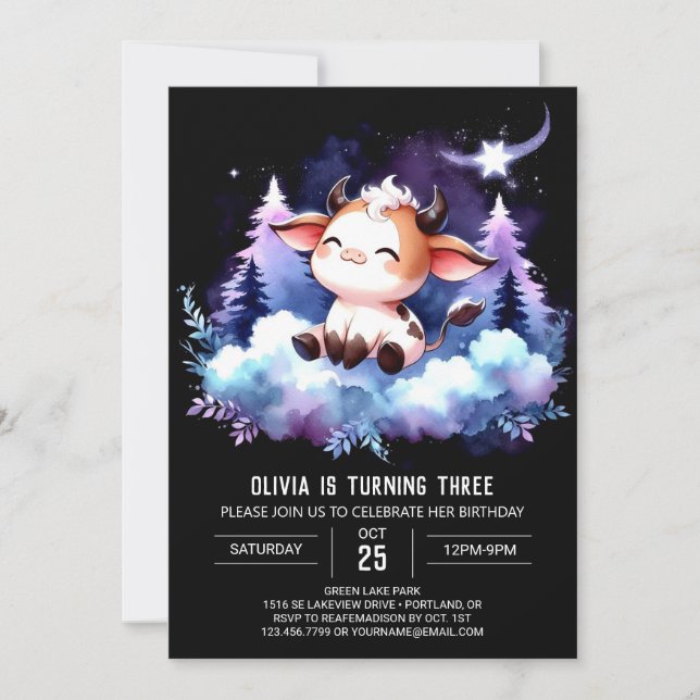 Boho Kids Cow Birthday Invitation (Front)