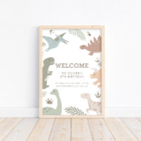 Boho Kids Dinosaur-Theme Birthday Sign Poster
