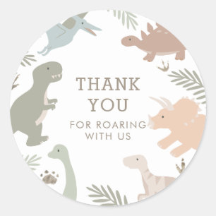 Boho Kids Dinosaur-Theme Birthday Thank You  Classic Round Sticker