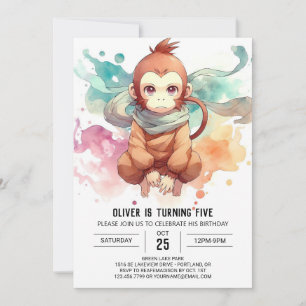 Boho Kids Monkey Birthday Invitation