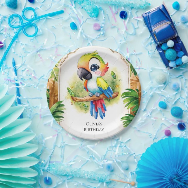 Boho Kids Parrot Birthday Paper Plates (Party)