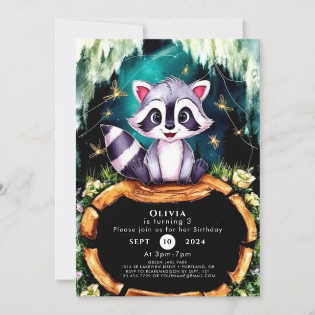 Boho Kids Raccoon Birthday Invitation (Front)