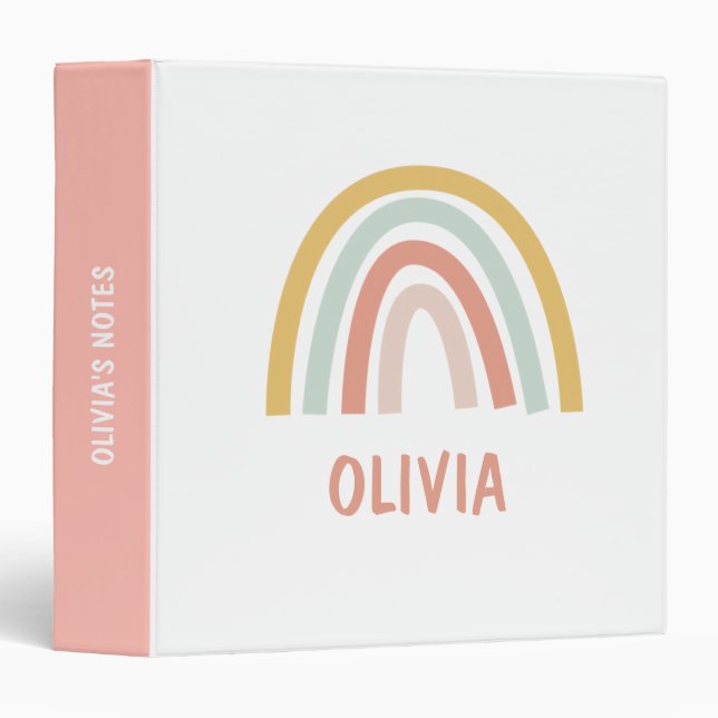 Boho Kids Rainbow Personalized 3 Ring Binder (Front/Spine)
