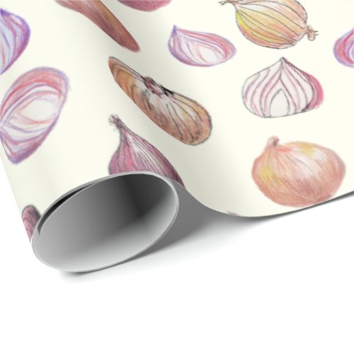 Boho Kitchen Onions Hand_Illustrated Vegetables Wrapping Paper
