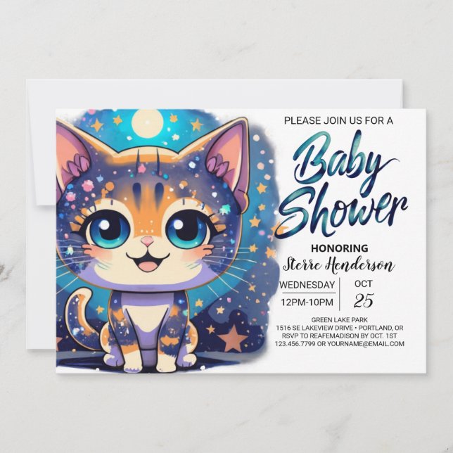 Boho Kitten Online Boy Baby Shower Invitation (Front)