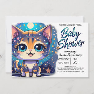 Boho Kitten Online Boy Baby Shower Invitation
