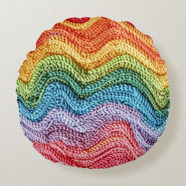 Boho Knit Striped Colorful, Cozy & Artisanal Vibes Round Pillow (Front)