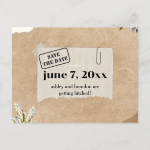 Boho Kraft Paper Floral SAVE THE DATE Postcard