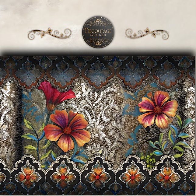 Boho Lace Floral Panel Decoupage Tissue Paper (Boho Lace Floral Panel Decoupage Tissue Paper)