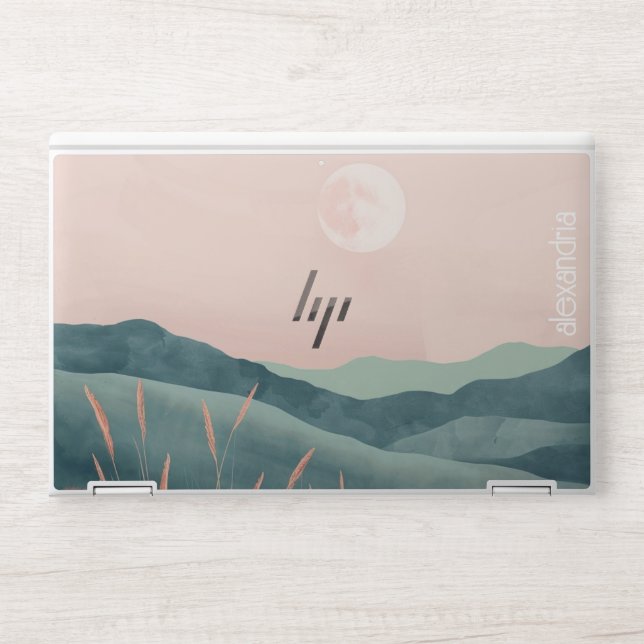 Boho Landscape Abstract Mountains With Name HP Laptop Skin (Front)