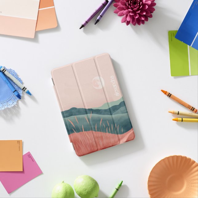 Boho Landscape Abstract Mountains With Name iPad Mini Cover (In Situ)
