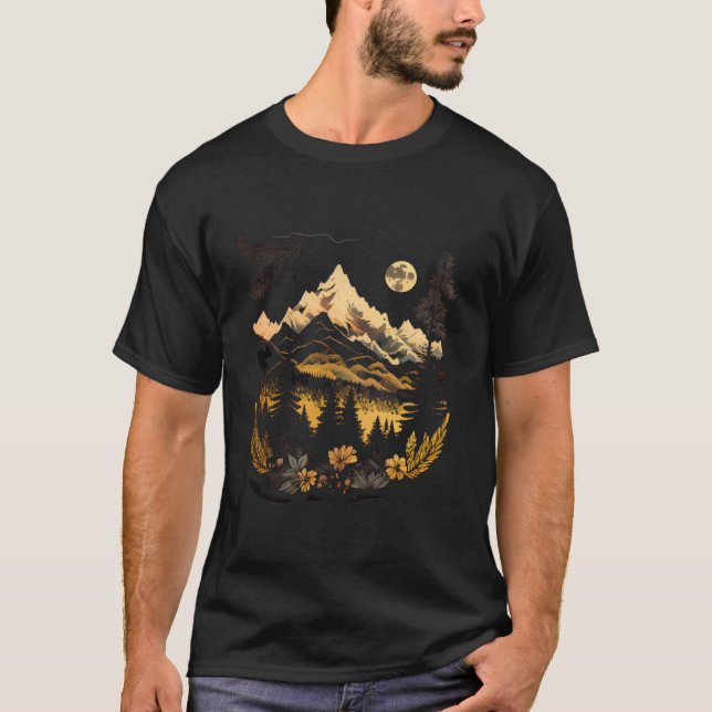 Boho Landscape Chic Mountain Nature Outdoor Pine T T-Shirt (Front)