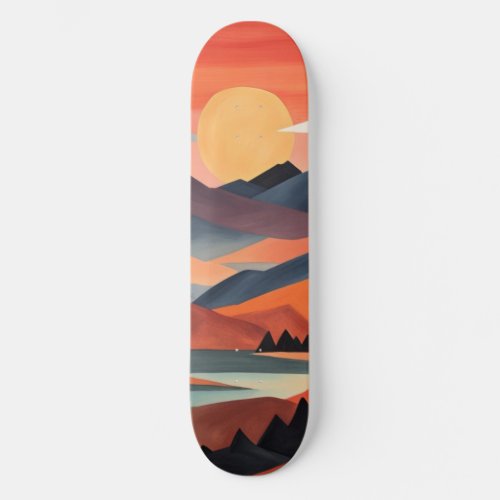 Boho Landscape Skateboard Sun Mountains Lake Cool