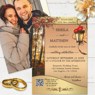 Boho Lantern Gold Fall Wedding Invitation