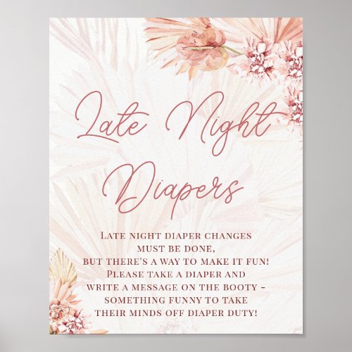 Boho Late Night Diapers Blush Baby Shower Sprinkle Poster