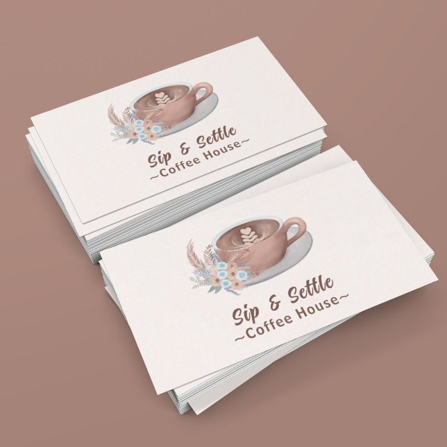 Boho Latte With Flowers Personalized Business Card (Creator Uploaded)