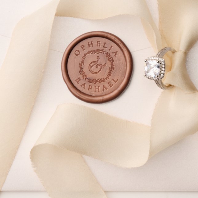 Boho Laurel Leaves Couples Names Wedding Wax Seal Stamp (Insitu (Wedding))