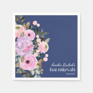 Boho Lavender Blue Floral Watercolor Bat Mitzvah Napkins