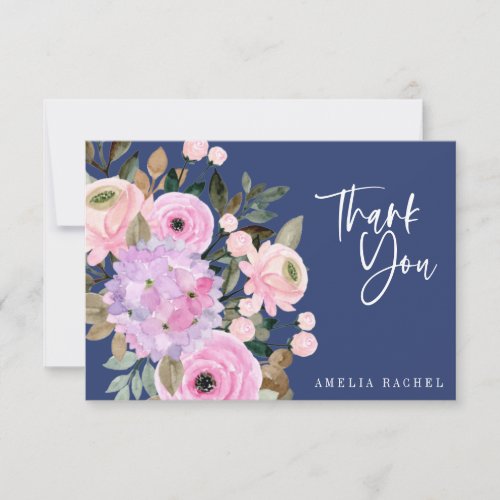 Boho Lavender Blue Floral Watercolor Script Custom Thank You Card