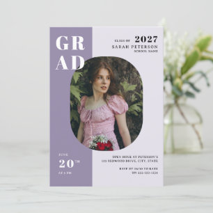 Boho Lavender Bold Typography Photo Graduation Invitation