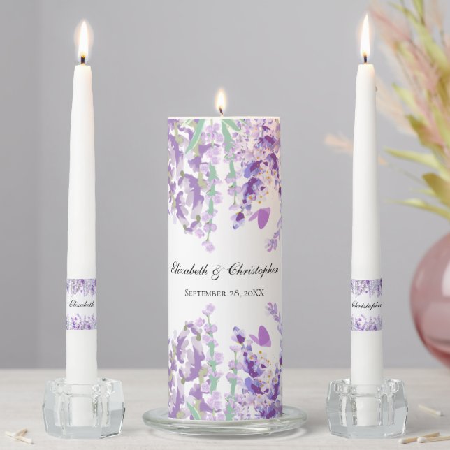 Boho Lavender Botanical Butterfly Wedding  Unity Candle Set (In Situ)