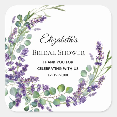 Boho Lavender Eucalyptus Bridal Shower  Square Sticker