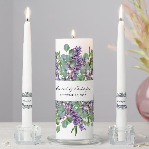 Boho Lavender Eucalyptus Wedding  Unity Candle Set
