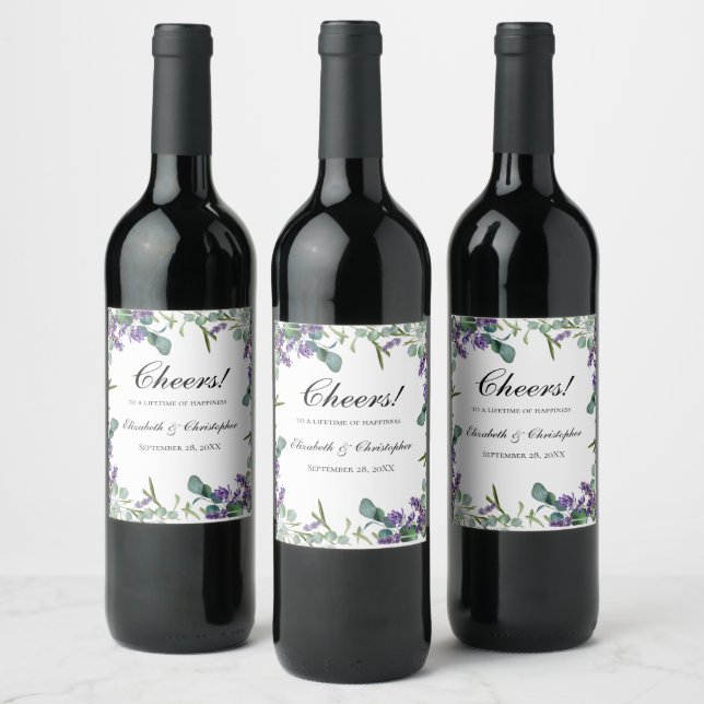 Boho Lavender Eucalyptus Wedding  Wine Label (Bottles)