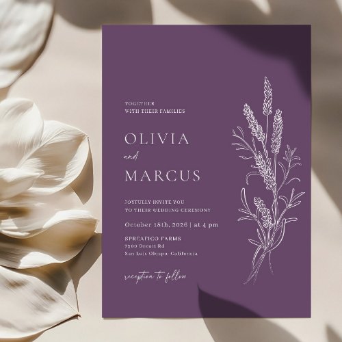 Boho Lavender Floral Minimalist Wedding Invitation