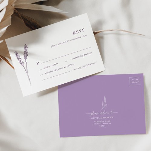Boho Lavender Floral Minimalist Wedding RSVP Card
