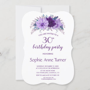 Boho Lavender Floral Plum Purple Birthday Party Invitation