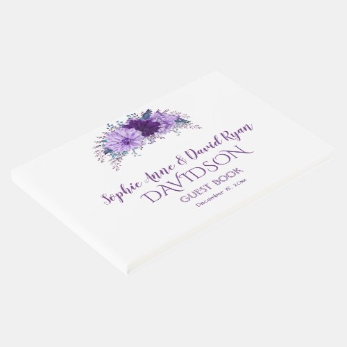 Boho Lavender Floral Plum Purple Wedding Guest Book
