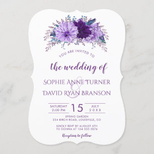 Boho Lavender Floral Plum Purple Wedding Invitation