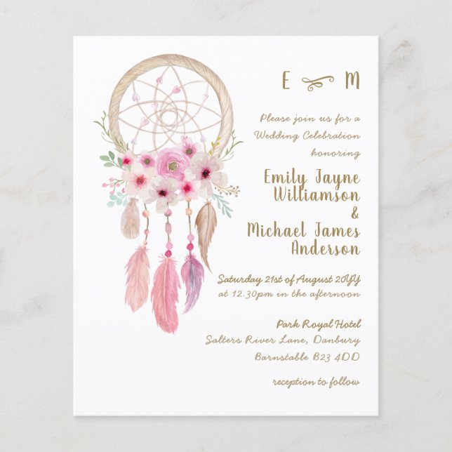 Boho Lavender Pink Dream Catcher Feathers Wedding (Front)