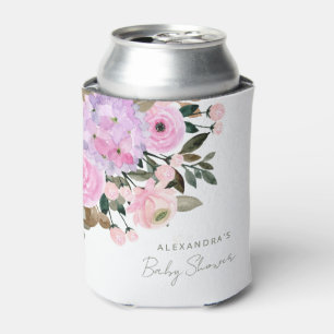 Boho Lavender Pink Floral Watercolor Baby Shower Can Cooler