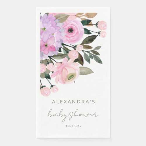 Boho Lavender Pink Floral Watercolor Baby Shower Paper Guest Towels