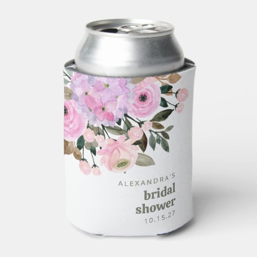 Boho Lavender Pink Floral Watercolor Bridal Shower Can Cooler