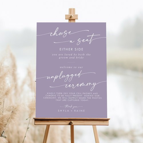 Boho Lavender Purple Seat Unplugged Ceremony Sign